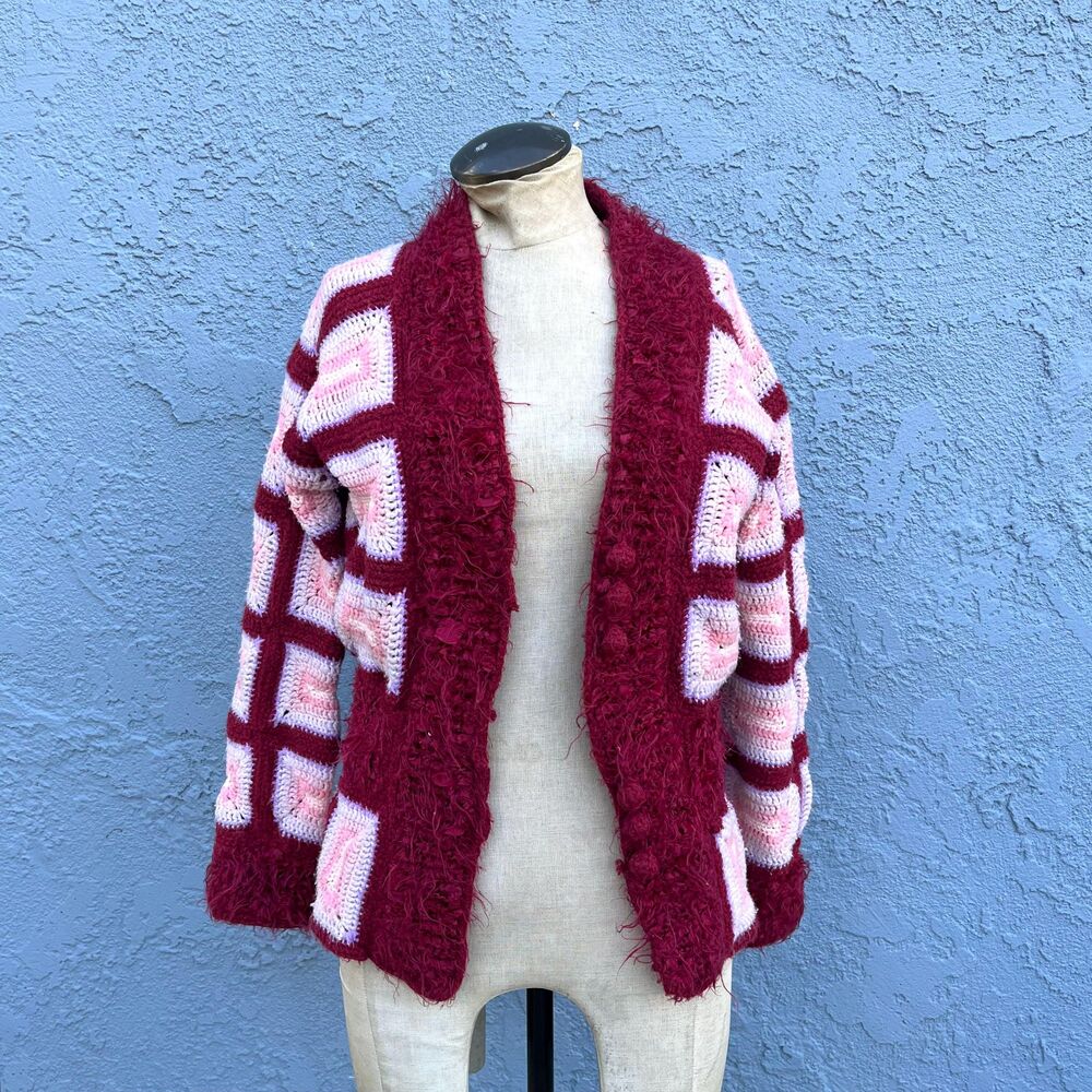 Avant-Garde Sweater Granny Square Cardigan Small or Medium Pink y2k